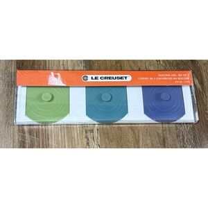 Set of 3 LE CREUSET Caribbean Palm & Cobalt Blue 4" Silicone Knob Storage Lids